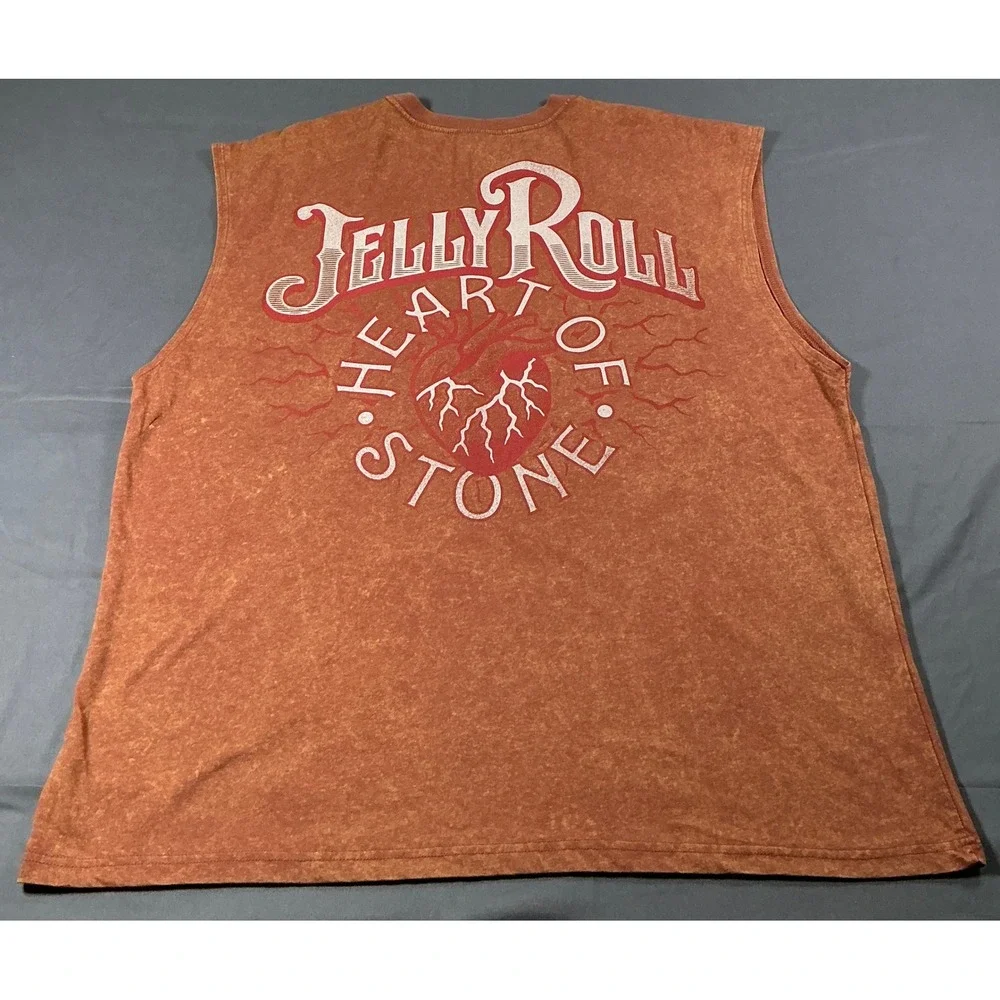 Jelly Roll Mens XL Muscle Tank Top Brown Mineral Wash Skull Heart of Stone New